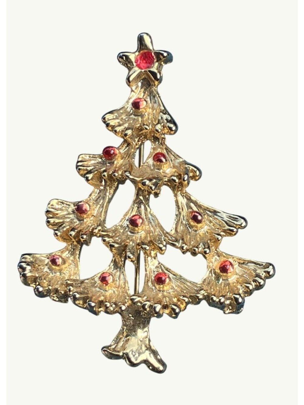 Gold Tone Christmas Tree with Red Decorations Pin Brooch Christmas Jewelry - Picture 6 of 12